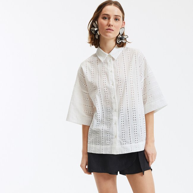 Camisa amplia de bordado inglés, mangas al codo - LA REDOUTE COLLECTIONS