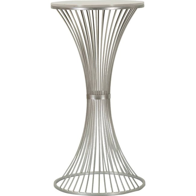 Table haute ronde en marbre et fer GLAM Couleur argenté et marbre clair <span itemprop=
