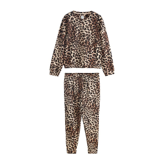 Pyjama à manches longues en coton imprimé léopard <span itemprop=