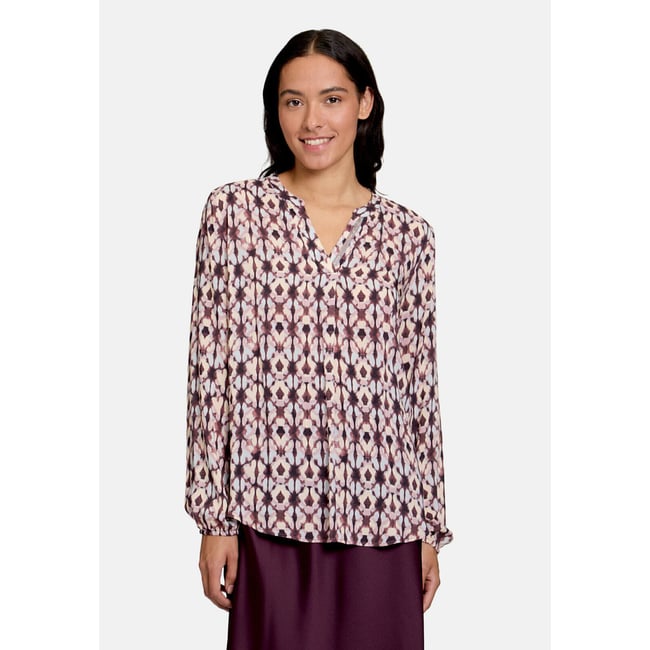 T-shirt façon blouse à motifs violet/rose <span itemprop=