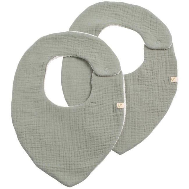 Lot de 2 bavoirs en double gaze de coton vert d'eau <span itemprop=