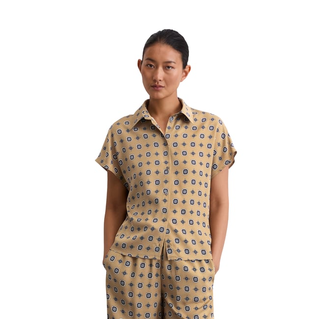 Blouse à motifs regular en sergé de viscose beige <span itemprop=