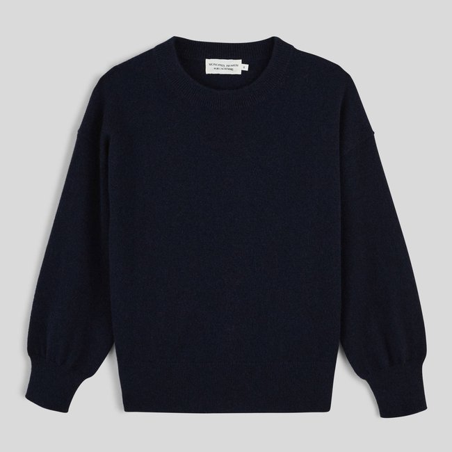 Pull uni en cachemire marine <span itemprop=