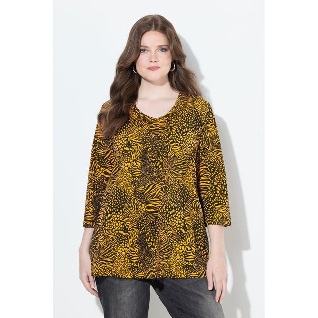 T-shirt coupe évasée, motif animal orange fluo <span itemprop=
