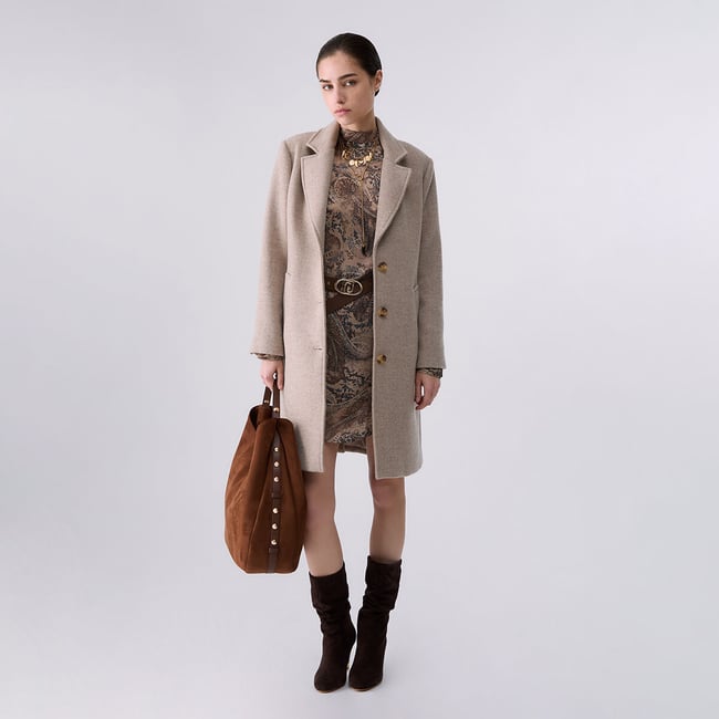 Manteau mi-long en tissu beige <span itemprop=
