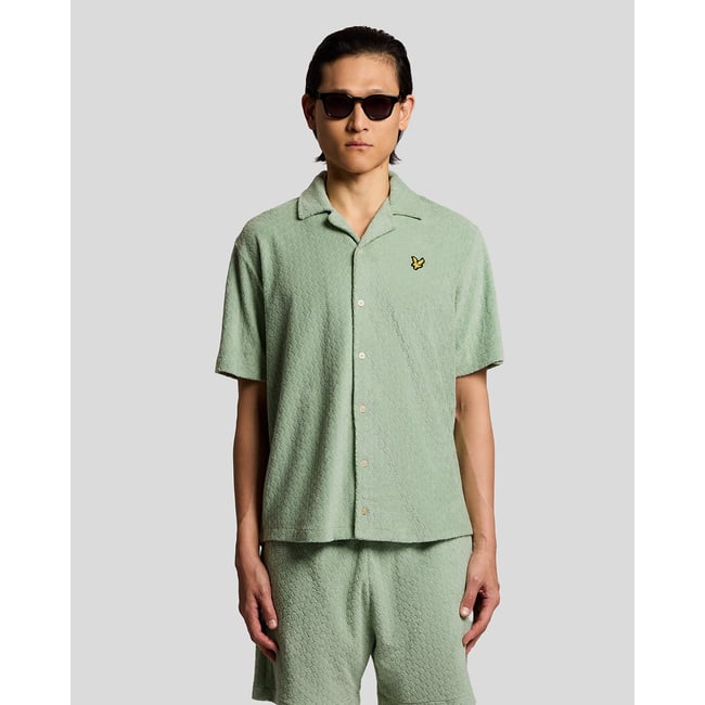 Chemise effet nid d’abeille en éponge vert misty sauge <span itemprop=