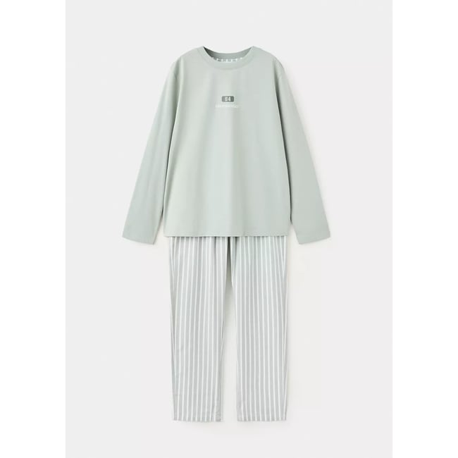 Pyjama complet en coton imprimé vert <span itemprop=