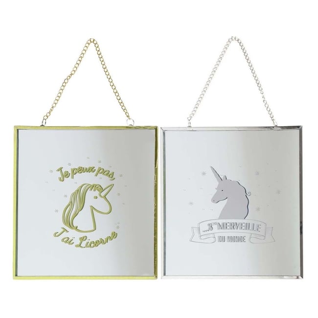 Miroir carré avec chainette licorne (Lot de 2) Couleur v002238 <span itemprop=