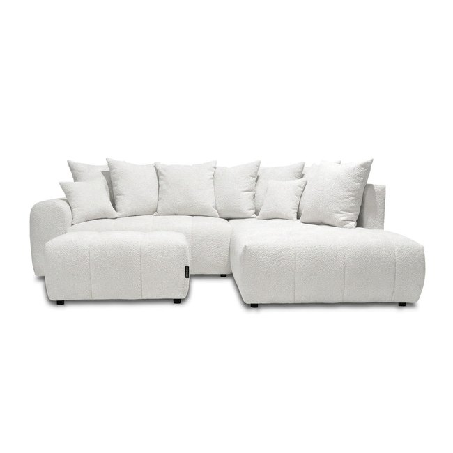 Canapé d'angle convertible 4 places en tissu bouclette avec pouf, ROXELANE - BOBOCHIC