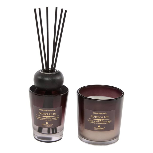Coffret senteur bougie et diffuseur en verre ALMA Couleur marron <span itemprop=