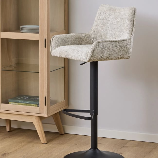 Tabourets de bar réglables en tissu beige (lot de 2) - ELIO Couleur beige <span itemprop=