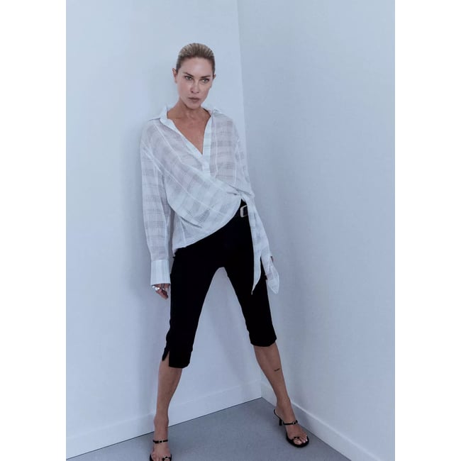 Pantalon capri ceinture noir <span itemprop=