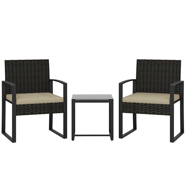 Ensemble de bistro en rotin Acier Marron marron, kaki, noir <span itemprop=