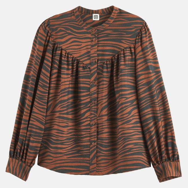 Chemise col rond, imprimé zébré, manches longues imprimé zèbre <span itemprop=