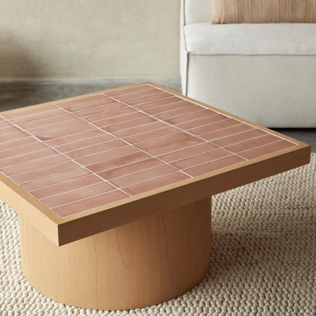 Table basse en mindi et céramique KAREL Couleur naturel <span itemprop=