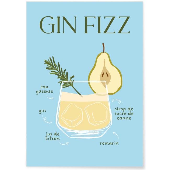 Affiche Cocktail Gin Fizz 2 Couleur blanc <span itemprop=