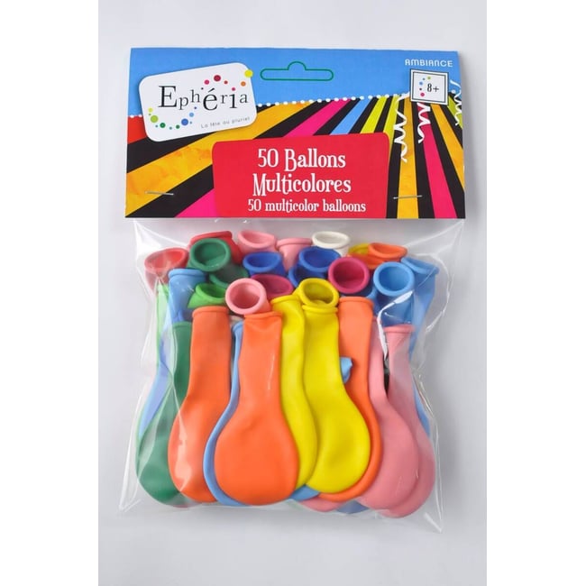 Lot de 50 ballons gonflables multicolores Couleur multicolore <span itemprop=