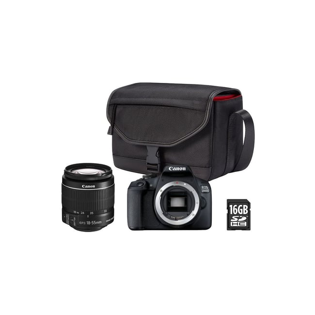 Appareil photo Reflex EOS 2000D+EF-S 18-55 IS II+Etui+SD16Go noir <span itemprop=