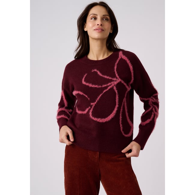 Pull fils poilus fantaisie rouge bordeaux <span itemprop=