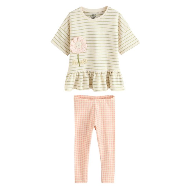 Legging t-shirt à manches courtes, ensemble fleur à rayures crème <span itemprop=