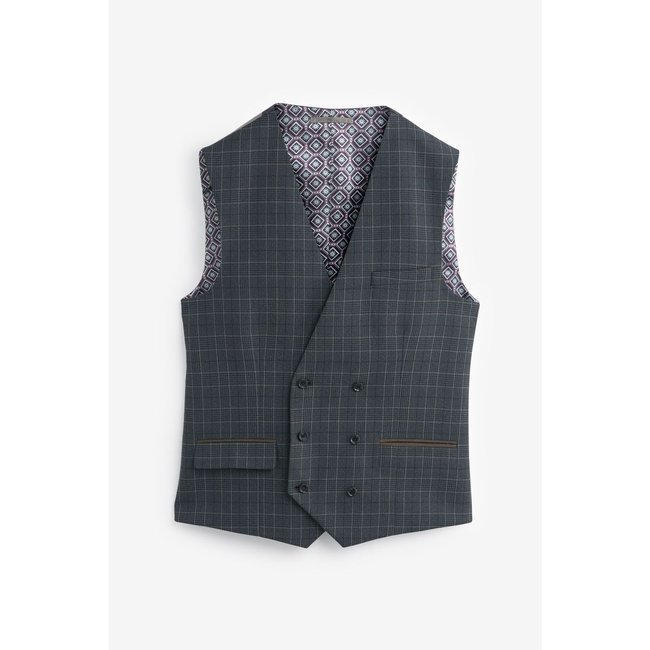 Gilet de costume à carreaux et liserés gris anthracite <span itemprop=