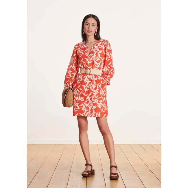 Robe courte en coton biologique imprimé fleuri rouge <span itemprop=