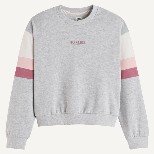 Felpa ampia girocollo con scritta in tessuto felpato grigio chiné LA REDOUTE COLLECTIONS