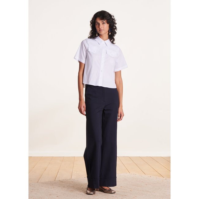 Pantalon large en maille bleu foncé <span itemprop=