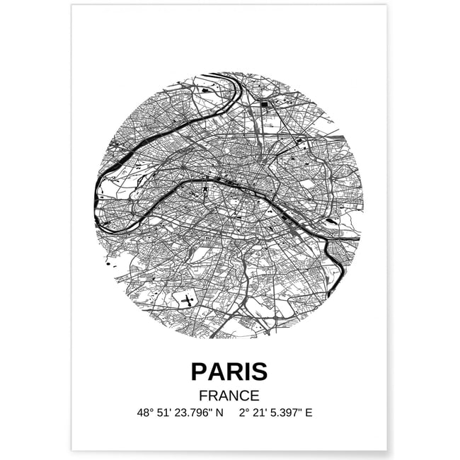 Poster Carte Paris Couleur blanc <span itemprop=