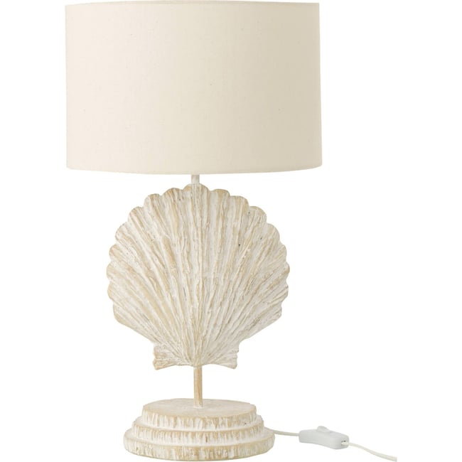 Lampe à poser forme coquillage en résine Couleur blanc et naturel <span itemprop=