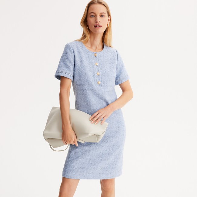 Tweedkleid mit kurzen Ärmeln, halblang und gerade blau <span itemprop=