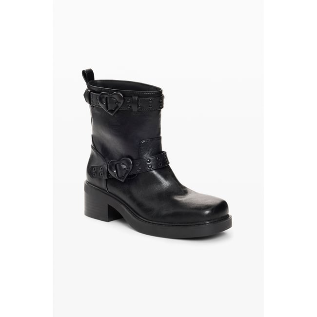 Bottes à boucles effet cuir noir <span itemprop=
