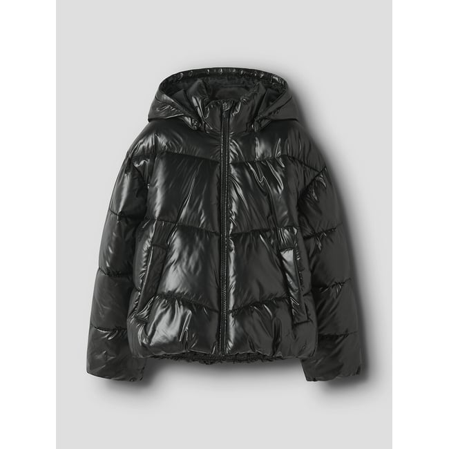 Doudoune brillante avec capuche noir <span itemprop=