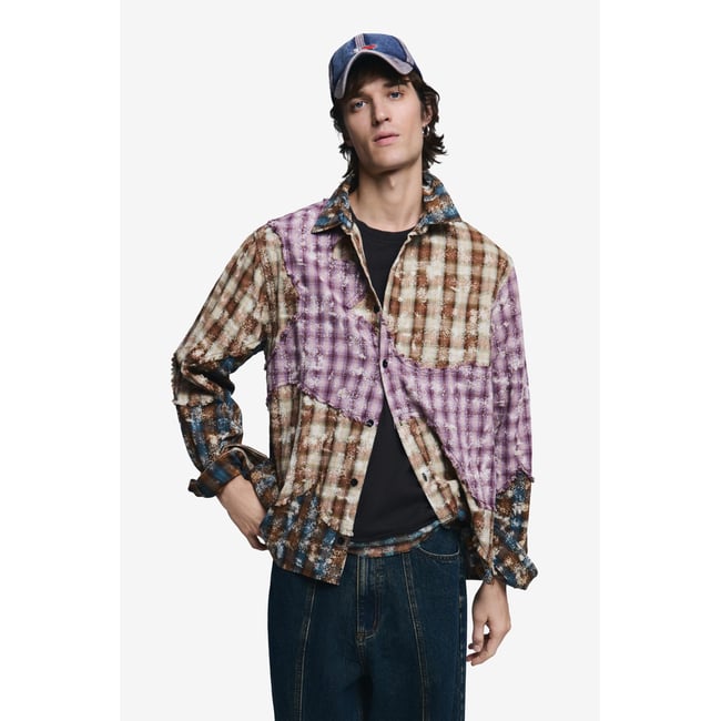 Chemise à manches longues à carreaux patch jaune <span itemprop=