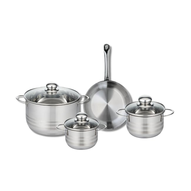 Batterie 1 poêle 24cm + 3 faitouts 14/16/24cm PROFI BRILLANT gris <span itemprop=
