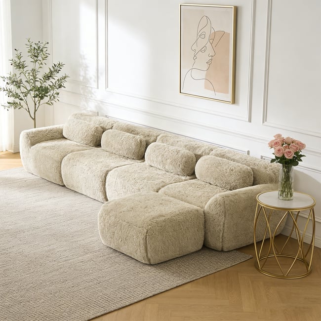 Canapé d'angle réversible 4 places avec pouf, WIND - MEUBLES COSY
