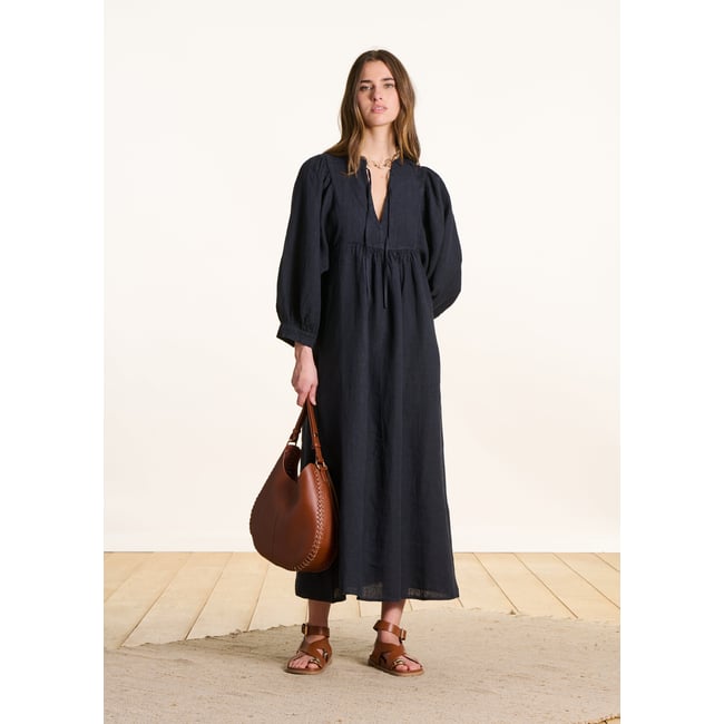 Robe longue en lin à manches longues - LA FEE MARABOUTEE