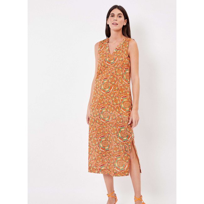 Robe midi imprimée voile de coton bio LALITA orange foncé lalita <span itemprop=