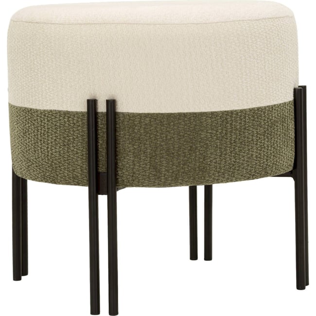Pouf rond assise moelleuse piètement métal MODERN Couleur noir gris et crème <span itemprop=