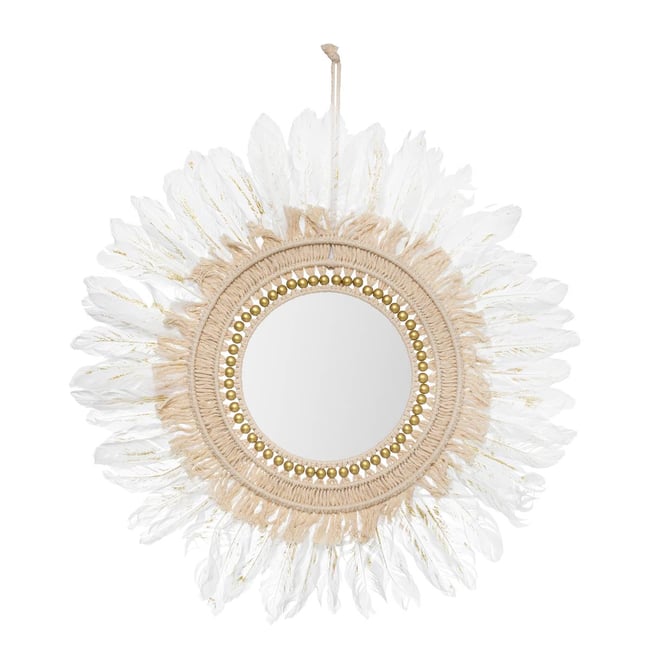 Miroir Or Plume Blanc D 50 cm Couleur blanc <span itemprop=