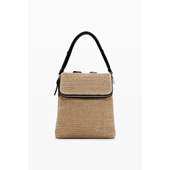 Desigual - Petit sac à dos en raphia blanc <span itemprop=