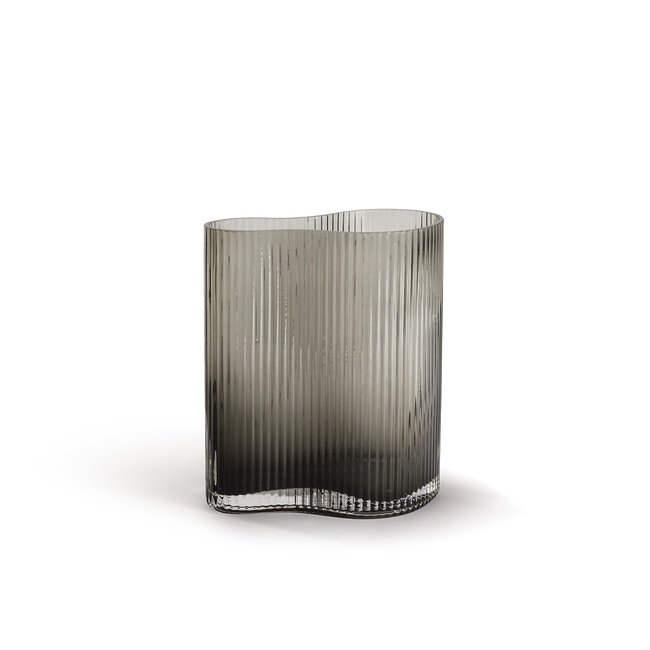 Vase Anija, Rauchglas mit Rillen, H. 21 cm hellgrau <span itemprop=