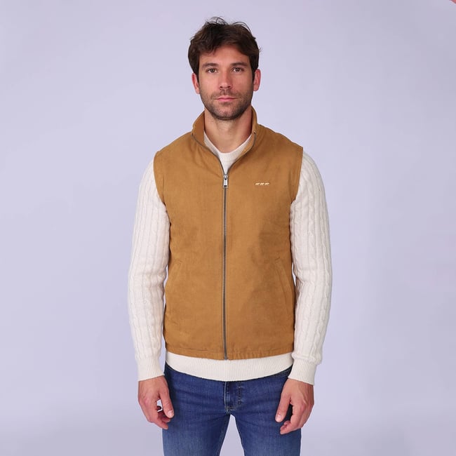 Veste suédine sans manches camel <span itemprop=