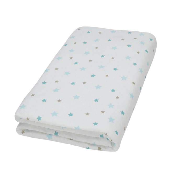 Drap housse imprimé étoiles bleu azur <span itemprop=