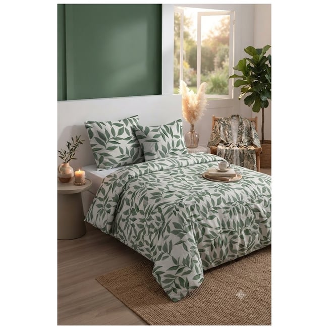 Parure de lit Feuillage Ajanie vert <span itemprop=
