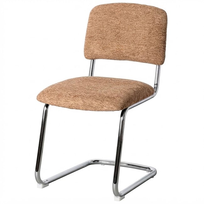 Chaise design tapissé beige taupe et métal chromé 47x55x84cm Couleur beige <span itemprop=