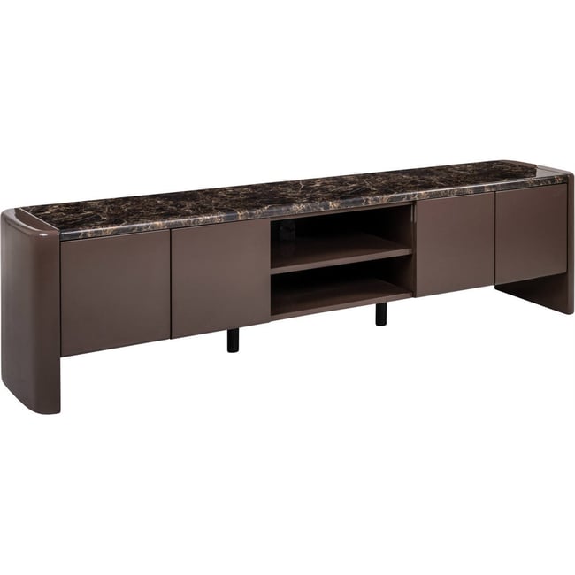 Meuble tv plateau céramique collection ALMUNDI Couleur brun chocolat <span itemprop=