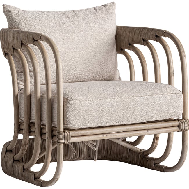 Fauteuil contemporain en rotin Couleur beige et rotin marron <span itemprop=