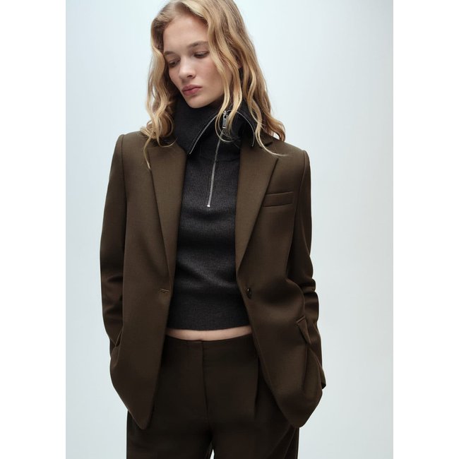 Blazer costume droit kaki <span itemprop=