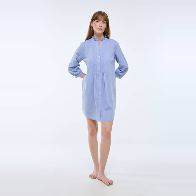 Chemise de nuit à manches longues en coton bio GOTS celeste <span itemprop=